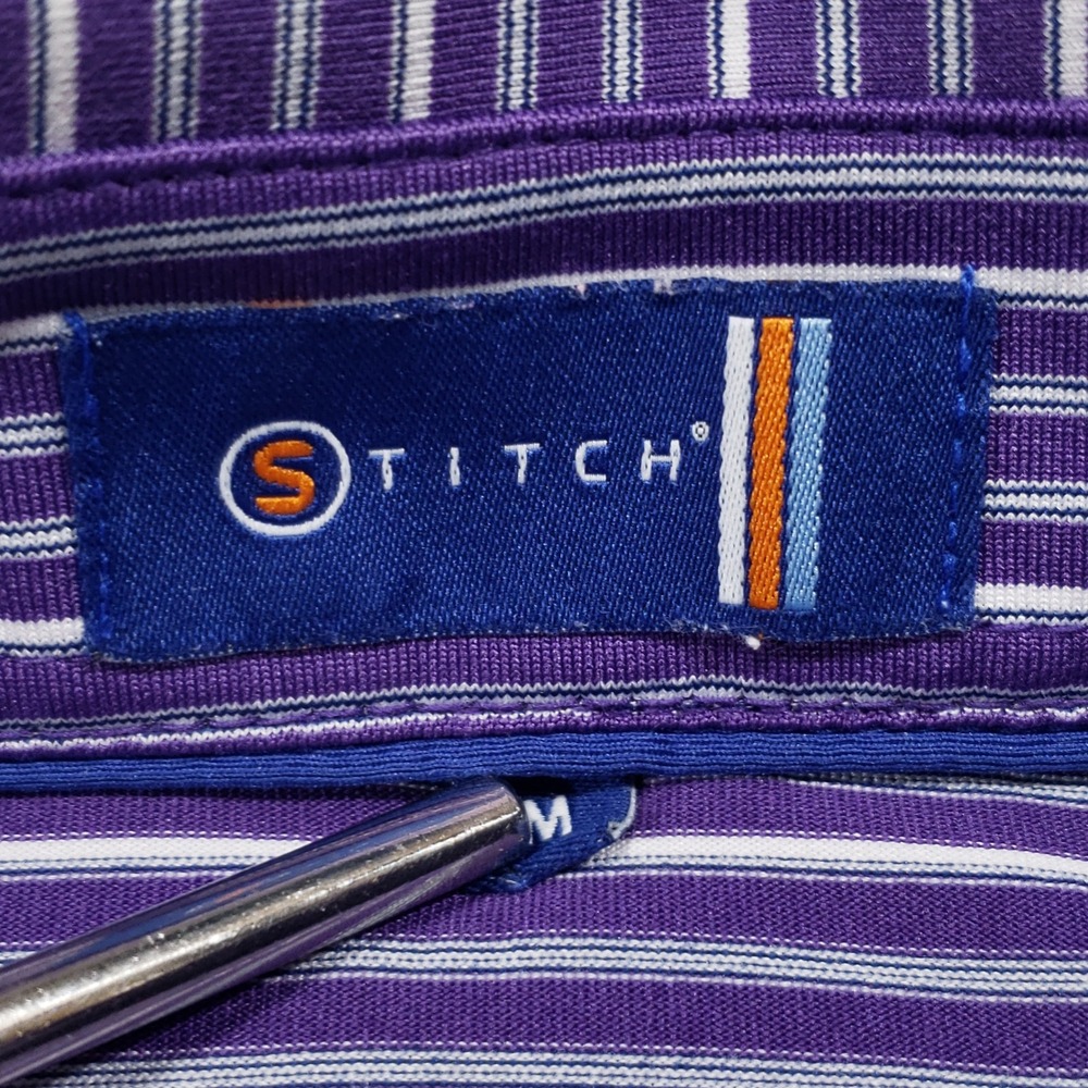 Stitch Golf Polo Shirt Mens Medium Purple Striped Austin Country Club Logo - Picture 4 of 6